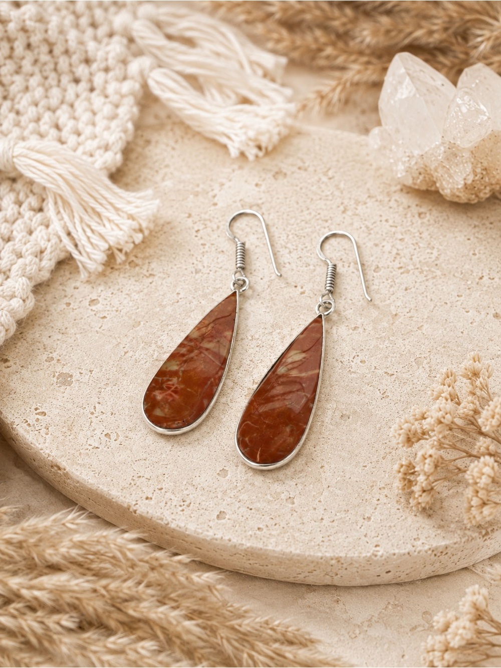 925 Silver Plated Birds Eye Jasper Earrings